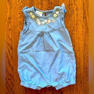 First Impressions Embroidered Chambray Flower Sunsuit | 3-6 month